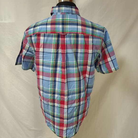 Chaps Easy Care Mens Large blue Plaid Short Sleeve Button Up Shirt - Picture 7 of 12